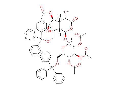 Acetic acid (1aS,1bS,2R,5aR,6S,6aS)-5-bromo-4-oxo-2-((2S,3R,4S,5R,6R)-3,4,5-triacetoxy-6-trityloxymethyl-tetrahydro-pyran-2-yloxy)-1a-trityloxymethyl-octahydro-1,3-dioxa-cyclopropa[a]inden-6-yl ester
