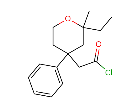 Molecular Structure of 130688-10-7 (2-methyl-2-ethyl-4-benzyltetrahydropyran-4-ylcarbonyl chloride)