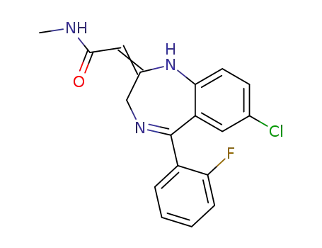 Molecular Structure of 112634-61-4 ((2E)-2-[7-chloro-5-(2-fluorophenyl)-1,3-dihydro-2H-1,4-benzodiazepin-2-ylidene]-N-methylethanamide)