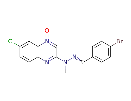 Molecular Structure of 128960-28-1 (2-<2-(p-bromobenzylidene)-1-methylhydrazino>-6-chloroquinoxaline 4-oxide)