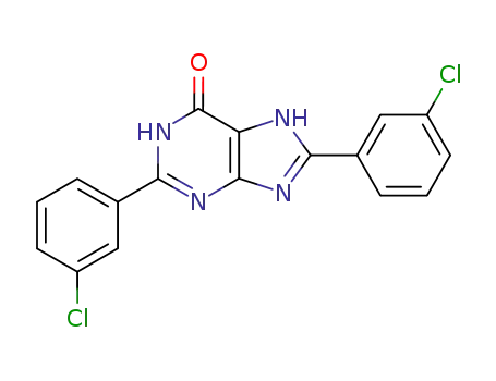 Molecular Structure of 81976-27-4 (2,8-Bis-(3-chloro-phenyl)-1,7-dihydro-purin-6-one)