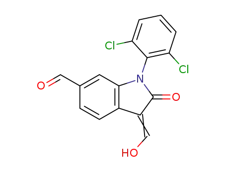 Molecular Structure of 110326-35-7 ((3Z)-1-(2,6-dichlorophenyl)-3-(hydroxymethylidene)-2-oxo-2,3-dihydro-1H-indole-6-carbaldehyde)