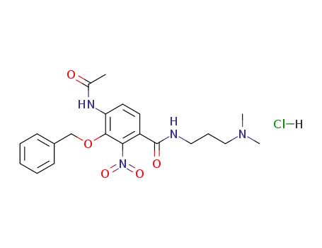 Molecular Structure of 82819-61-2 (HCl salt of N-(3-dimethylaminopropyl)-2-nitro-3-benzyloxy-4-acetylaminobenzoylamide)