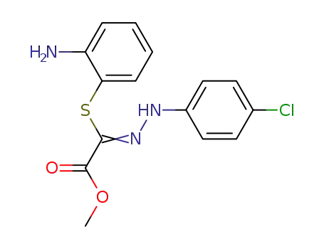 Molecular Structure of 89479-45-8 (Acetic acid, [(2-aminophenyl)thio][(4-chlorophenyl)hydrazono]-, methyl
ester)