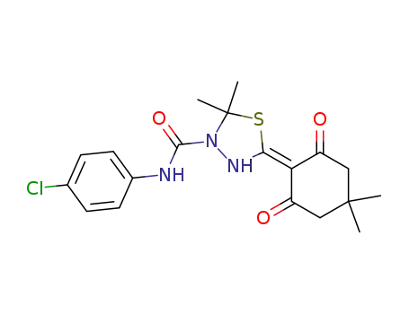 Molecular Structure of 128797-70-6 (5-(4,4-Dimethyl-2,6-dioxo-cyclohexylidene)-2,2-dimethyl-[1,3,4]thiadiazolidine-3-carboxylic acid (4-chloro-phenyl)-amide)