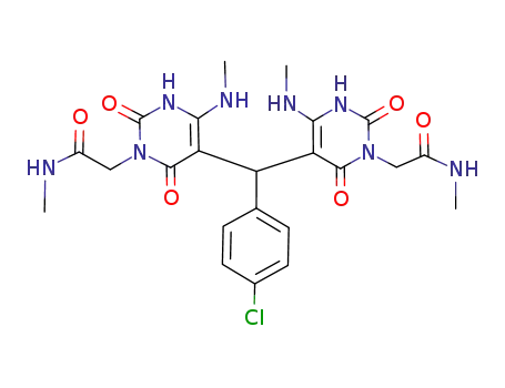 Molecular Structure of 98629-88-0 (2-(5-[(4-chlorophenyl)(6-(methylamino)-3-[2-(methylamino)-2-oxoethyl]-2,4-dioxo-1,4-dihydro-5(2H)-pyrimidinyl)methyl]-4-(methylamino)-2,6-dioxo-3,6-dihydro-1(2H)-pyrimidinyl)-N-methylacetamide)