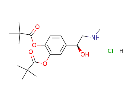 Molecular Structure of 133815-41-5 (Propanoic acid, 2,2-dimethyl-, 4-[1-hydroxy-2-(methylamino)ethyl]-1,2-phenylene ester, hydrochloride, (S)-)
