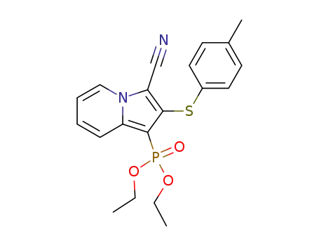 Molecular Structure of 114070-99-4 (Phosphonic acid, [3-cyano-2-[(4-methylphenyl)thio]-1-indolizinyl]-,
diethyl ester)