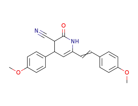 Molecular Structure of 89055-87-8 (3-Pyridinecarbonitrile,
1,2,3,4-tetrahydro-4-(4-methoxyphenyl)-6-[2-(4-methoxyphenyl)ethenyl]-
2-oxo-)