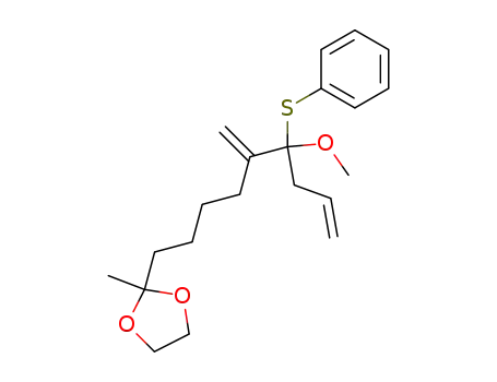 Molecular Structure of 93233-81-9 (1,3-Dioxolane,
2-[6-methoxy-5-methylene-6-(phenylthio)-8-nonenyl]-2-methyl-)