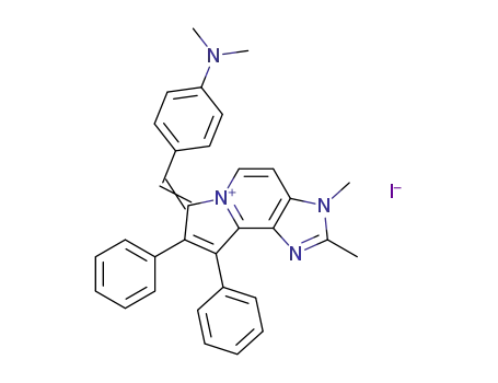 Molecular Structure of 123202-72-2 ((7Z)-7-{[4-(dimethylamino)phenyl]methylidene}-2,3-dimethyl-8,9-diphenyl-3,7-dihydroimidazo[4,5-g]indolizin-6-ium iodide)