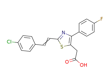 Molecular Structure of 116786-77-7 ({2-[(E)-2-(4-chlorophenyl)ethenyl]-4-(4-fluorophenyl)-1,3-thiazol-5-yl}acetic acid)