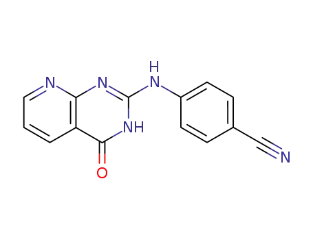 Molecular Structure of 126728-09-4 (4-(4-Oxo-3,4-dihydro-pyrido[2,3-d]pyrimidin-2-ylamino)-benzonitrile)