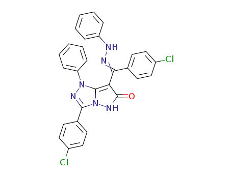 Molecular Structure of 128670-98-4 (3-(4-Chloro-phenyl)-7-[(4-chloro-phenyl)-(phenyl-hydrazono)-methyl]-1-phenyl-1H-pyrazolo[5,1-c][1,2,4]triazol-6-one)