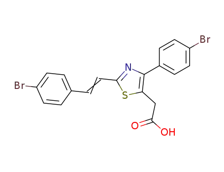 Molecular Structure of 116758-97-5 ({4-(4-bromophenyl)-2-[(E)-2-(4-bromophenyl)ethenyl]-1,3-thiazol-5-yl}acetic acid)