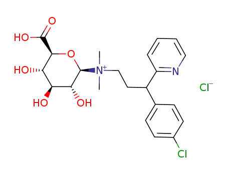 Molecular Structure of 145823-27-4 (((2R,3R,4S,5S,6S)-6-Carboxy-3,4,5-trihydroxy-tetrahydro-pyran-2-yl)-[3-(4-chloro-phenyl)-3-pyridin-2-yl-propyl]-dimethyl-ammonium; chloride)