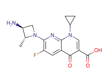 Molecular Structure of 132832-29-2 (7-<(2R,3S)-3-amino-2-methyl-1-azetidinyl>-1-cyclopropyl-1,4-dihydro-6-fluoro-4-oxo=1,8-naphthyridine-3-carboxylic acid)