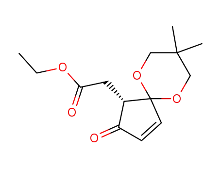Molecular Structure of 148727-46-2 (6,10-Dioxaspiro[4.5]dec-3-ene-1-acetic acid, 8,8-dimethyl-2-oxo-, ethyl
ester, (S)-)