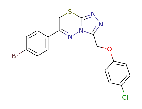 Molecular Structure of 124497-63-8 (6-(4-Bromo-phenyl)-3-(4-chloro-phenoxymethyl)-7H-[1,2,4]triazolo[3,4-b][1,3,4]thiadiazine)
