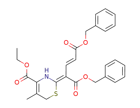 Molecular Structure of 139306-26-6 (2-Pentenedioic acid,
4-[4-(ethoxycarbonyl)-3,6-dihydro-5-methyl-2H-1,3-thiazin-2-ylidene]-,
bis(phenylmethyl) ester, (Z,E)-)