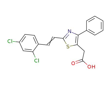 Molecular Structure of 116758-99-7 ({2-[(E)-2-(2,4-dichlorophenyl)ethenyl]-4-phenyl-1,3-thiazol-5-yl}acetic acid)