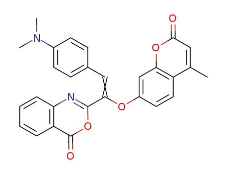 Molecular Structure of 128649-88-7 (2-[(E)-2-(4-Dimethylamino-phenyl)-1-(4-methyl-2-oxo-2H-chromen-7-yloxy)-vinyl]-benzo[d][1,3]oxazin-4-one)