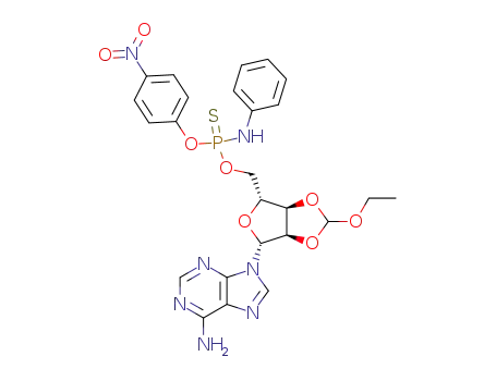 Molecular Structure of 114218-55-2 (2',3'-ethoxymethylenadenosine 5'-<O-(4-nitrophenyl)phosphoranilidothioate>)