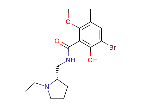Molecular Structure of 98601-24-2 (Benzamide,
3-bromo-N-[[(2S)-1-ethyl-2-pyrrolidinyl]methyl]-2-hydroxy-6-methoxy-5-
methyl-)
