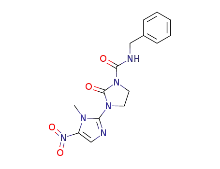 Molecular Structure of 56302-14-8 (1-Imidazolidinecarboxamide,
3-(1-methyl-5-nitro-1H-imidazol-2-yl)-2-oxo-N-(phenylmethyl)-)