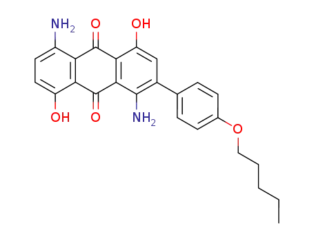 Molecular Structure of 78526-69-9 (9,10-Anthracenedione,
1,5-diamino-4,8-dihydroxy-2-[4-(pentyloxy)phenyl]-)