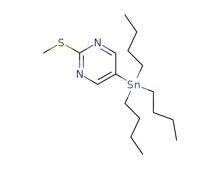 Molecular Structure of 120717-37-5 (2-(METHYLTHIO)-5-(TRIBUTYLSTANNYL)PYRIMIDINE)