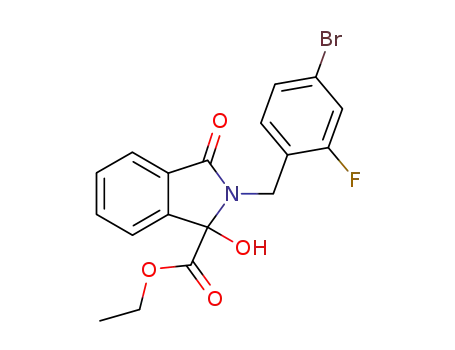 Molecular Structure of 159029-76-2 (ethyl <(4-bromo-2-fluorophenyl)methyl>-2,3-dihydro-1-hydroxy-3-oxo-1H-isoindole-1-carboxylate)