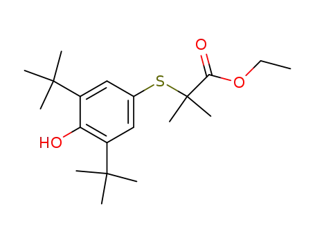 Molecular Structure of 59404-22-7 (Propanoic acid,
2-[[3,5-bis(1,1-dimethylethyl)-4-hydroxyphenyl]thio]-2-methyl-, ethyl ester)