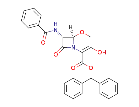 Molecular Structure of 81755-47-7 ((6R,7R)-7-Benzoylamino-3-hydroxy-8-oxo-5-oxa-1-aza-bicyclo[4.2.0]oct-2-ene-2-carboxylic acid benzhydryl ester)