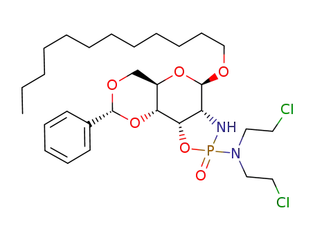 Molecular Structure of 211567-35-0 (Bis-(2-chloro-ethyl)-((3aR,4R,5aR,8R,9aR,9bS)-4-dodecyloxy-2-oxo-8-phenyl-octahydro-1,5,7,9-tetraoxa-3-aza-2λ<sup>5</sup>-phospha-cyclopenta[a]naphthalen-2-yl)-amine)
