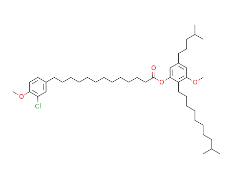 Molecular Structure of 71142-39-7 (13-(3-Chloro-4-methoxyphenyl)tridecanoic acid 3-methoxy-2-(9-methyldecyl)-5-(4-methylpentyl)phenyl ester)