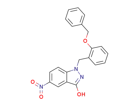 Molecular Structure of 178160-21-9 (1-(2-Benzyloxybenzyl)-5-nitro-1H-indazol-3-ol)