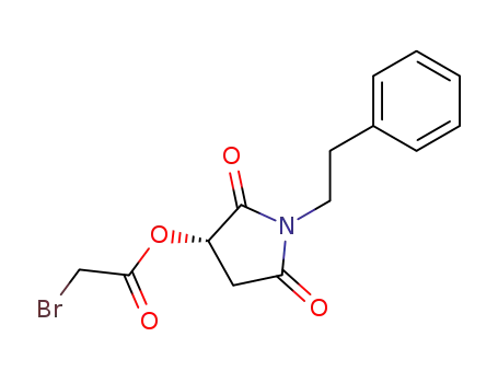 Molecular Structure of 193154-71-1 (Acetic acid, bromo-, 2,5-dioxo-1-(2-phenylethyl)-3-pyrrolidinyl ester,
(S)-)