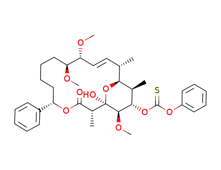 Molecular Structure of 128539-57-1 (Thiocarbonic acid O-((E)-(1R,2S,5S,10S,11R,14S,15S,16R,17S,18R)-1-hydroxy-10,11,18-trimethoxy-2,14,16-trimethyl-3-oxo-5-phenyl-4,19-dioxa-bicyclo[13.3.1]nonadec-12-en-17-yl) ester O-phenyl ester)