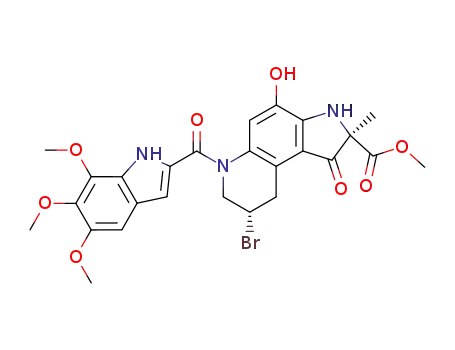 Molecular Structure of 124325-93-5 (1H-Pyrrolo3,2-fquinoline-2-carboxylic acid, 8-bromo-2,3,6,7,8,9-hexahydro-4-hydroxy-2-methyl-1-oxo-6-(5,6,7-trimethoxy-1H-indol-2-yl)carbonyl-, methyl ester, (2R,8S)-)