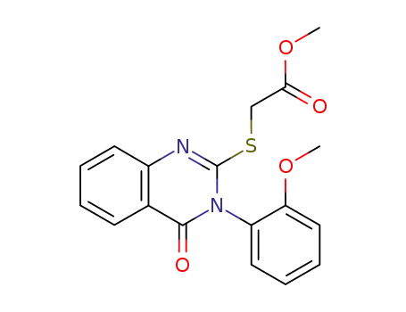 Molecular Structure of 28831-28-9 (Acetic acid,
[[3,4-dihydro-3-(2-methoxyphenyl)-4-oxo-2-quinazolinyl]thio]-, methyl
ester)