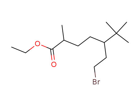 Molecular Structure of 188670-41-9 (Heptanoic acid, 5-(2-bromoethyl)-2,6,6-trimethyl-, ethyl ester)