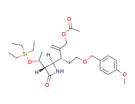 Molecular Structure of 220430-12-6 ((3S,4R)-3-<(1R)-1-triethylsilyloxyethyl>-4-<(1S)-1-(2-p-methoxybenzyloxyethyl)-2-acetoxymethylallyl>-2-azetidinone)