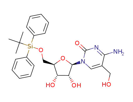Molecular Structure of 329897-76-9 (4-amino-1-[5-(<i>tert</i>-butyl-diphenyl-silanyloxymethyl)-3,4-dihydroxy-tetrahydro-furan-2-yl]-5-hydroxymethyl-1<i>H</i>-pyrimidin-2-one)