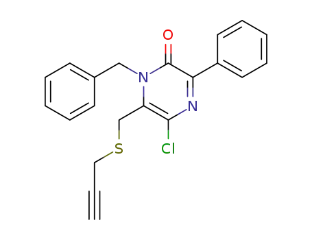 Molecular Structure of 658071-63-7 (2(1H)-Pyrazinone,
5-chloro-3-phenyl-1-(phenylmethyl)-6-[(2-propynylthio)methyl]-)