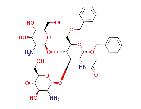 benzyl 2-amino-2-deoxy-β-D-glucopyranosyl-(1->3)-[2-amino-2-deoxy-β-D-glucopyranosyl-(1->4)]-2-acetamido-6-O-benzyl-2-deoxy-α-D-glucopyranoside
