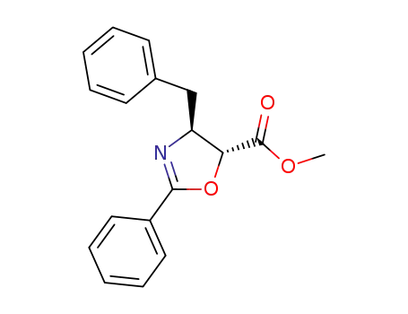 Molecular Structure of 257296-68-7 (5-Oxazolecarboxylic acid, 4,5-dihydro-2-phenyl-4-(phenylmethyl)-,
methyl ester, (4S,5R)-)
