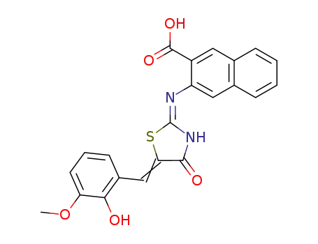 Molecular Structure of 521973-36-4 (3-(5-(2-hydroxy-3-methoxybenzylidene)-4-oxo-thiazolidin-2-ylideneamino)naphthalene-2-carboxylic acid)