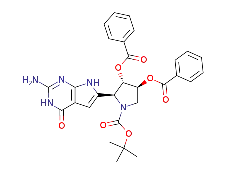 Molecular Structure of 852568-71-9 (8-[N-(tert-butyloxycarbonyl)-(2'S,3'S)-2',3'-(dibenzoyloxy)-(1'S)-pyrrolidinyl]-7-carba-guanine)
