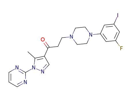 Molecular Structure of 1027953-88-3 (3-[4-(3-fluoro-5-iodophenyl)piperazin-1-yl]-1-[5-methyl-1-(pyrimidin-2-yl)-1H-pyrazol-4-yl]propan-1-one)